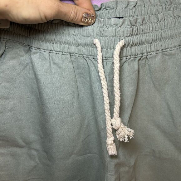 J.Crew Wide Leg Drawstring Linen Blend Pants Womens 6 Olive Green With Pockets - Picture 3 of 9